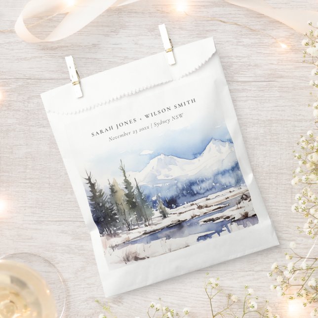Winter Snow Mountain Ski Landscape Wedding Favour Bags (Clipped)