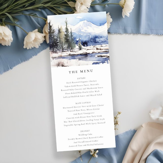 Winter Snow Mountain Ski Landscape Wedding Menu Invitation (Creator Uploaded)