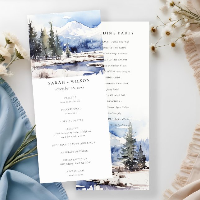 Winter Snow Mountain Ski Landscape Wedding Program Invitation (Creator Uploaded)