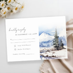 Winter Snow Mountain Ski Landscape Wedding RSVP Card
