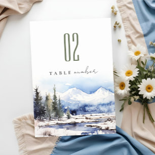 Winter Snow Mountain Ski Landscape Wedding Table Number