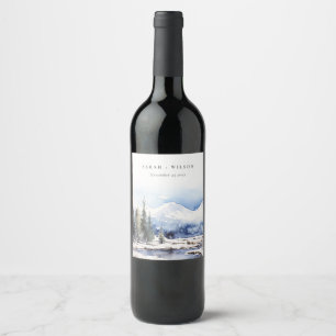 Winter Snow Mountain Ski Landscape Wedding Wine Label