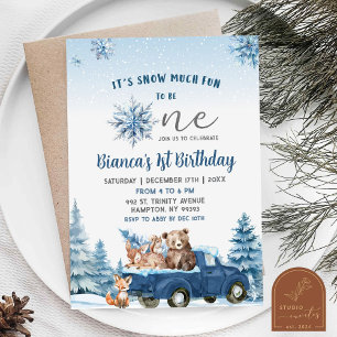 Winter Snow Munch Fun Artic Animals First Birthday Invitation