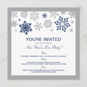 Winter Snow New Year's Eve Party Invitation (navy)