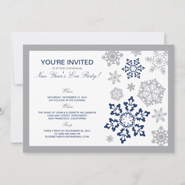 Winter Snow New Year's Eve Party Invitation (navy) (Front)