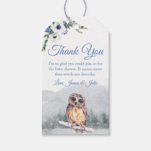 Winter Snow Owl Blue Thank You Favor Gift Tags