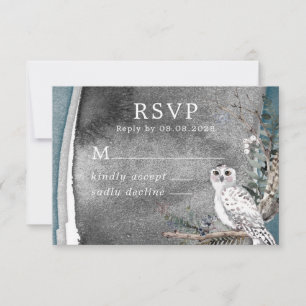 Winter Snow Owl Moon Branch Paint Wedding RSVP Card