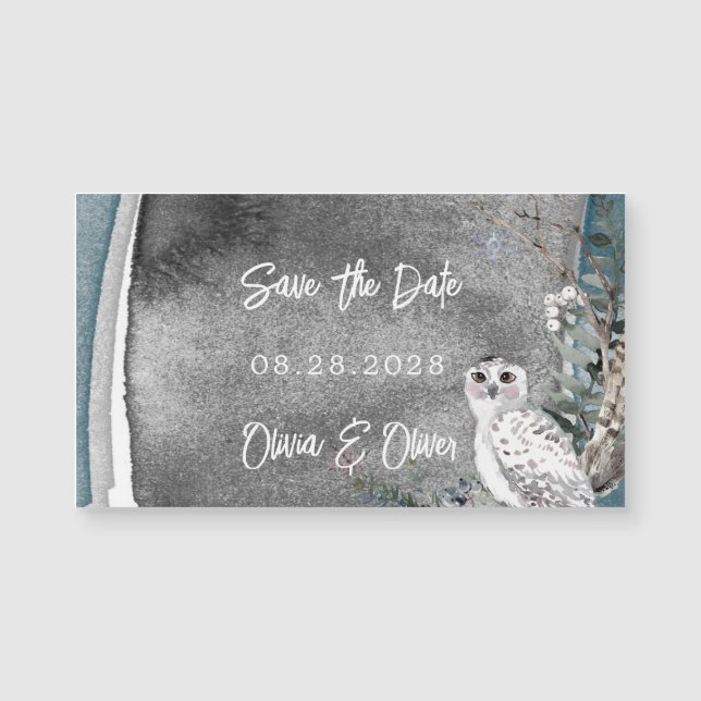 Winter Snow Owl Paint Wedding Save The Date (Front)