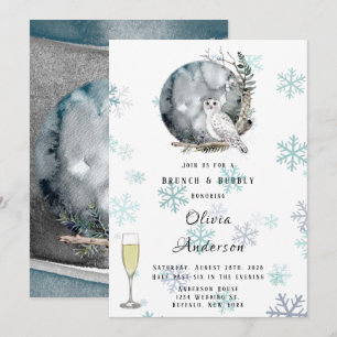 Winter Snow Owl Watercolor Brunch & Bubbly Invitation