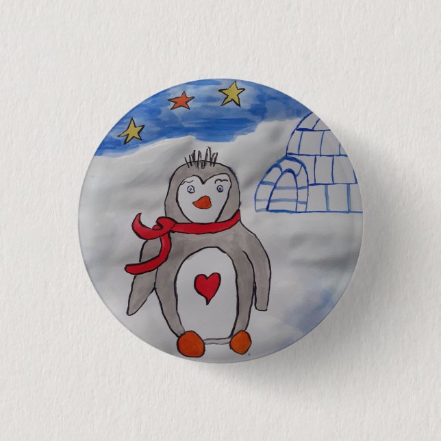 Winter Snow Penguin Badge (Front)