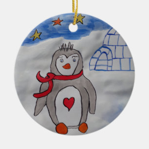 Winter Snow Penguin Ceramic Ornament