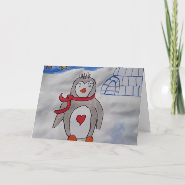 Winter Snow Penguin Greeting Card (Front)