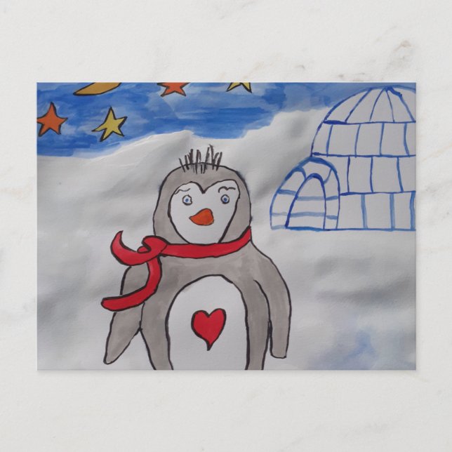 Winter Snow Penguin Postcard (Front)