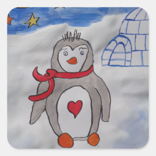 Winter Snow Penguin Square Sticker