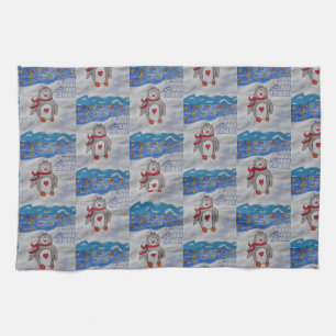 Winter Snow Penguin Tea Towel