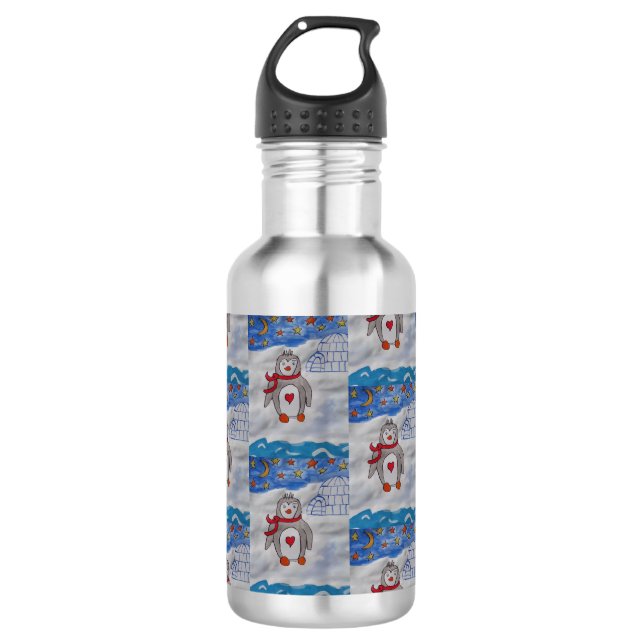 Winter Snow Penguin Water Bottle (Front)