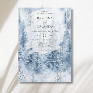 Winter Snow Pine Tree Forest Mountain Wedding Invitation