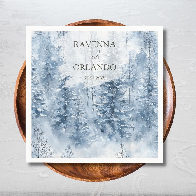 Winter Snow Pine Tree Forest Mountain Wedding Napkin (Creator Uploaded)