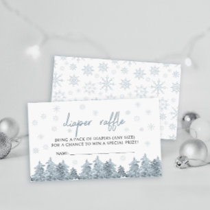 Winter snow Pine trees Baby shower diaper raffle Enclosure Card