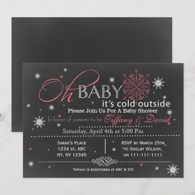 Winter Snow pink Couple's Baby shower Invitation (Front/Back)