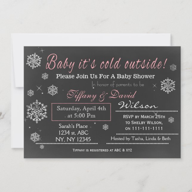 Winter Snow pink Couple's Baby shower Invitation (Front)