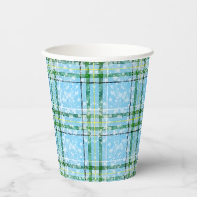 Winter Snow Plaid Tartan Design  Paper Cups (Front)