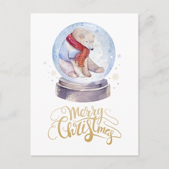 Winter Snow Polar Bear Merry Christmas Holiday Postcard (Front)