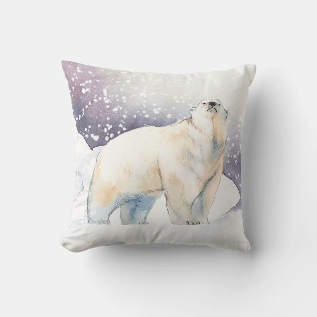 Winter Snow Polar Bear Throw Pillow (Front)