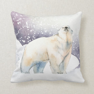 Winter Snow Polar Bear Throw Pillow