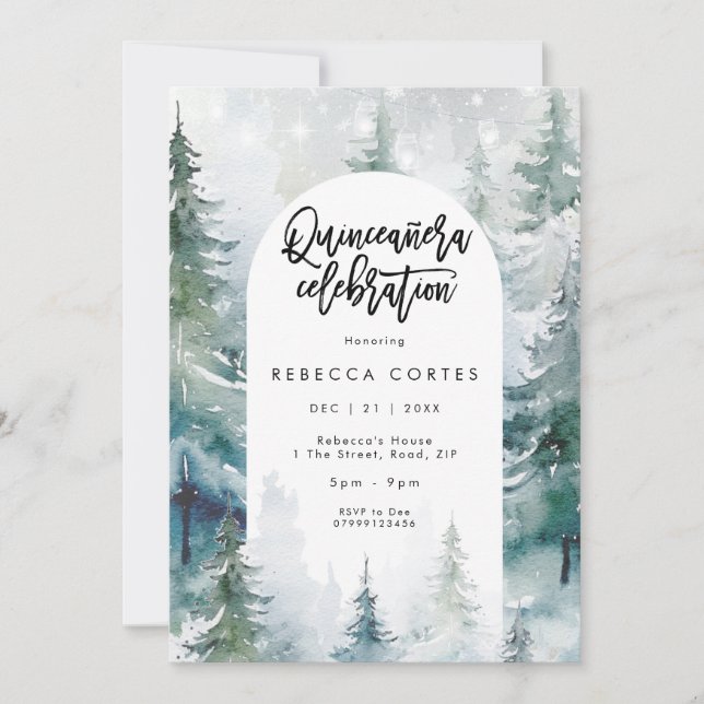 Winter Snow Quinceanera 15th birthday Invitation (Front)