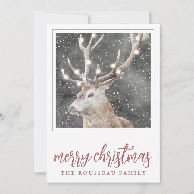 Winter Snow Reindeer Glowing Christmas Lights Holiday Card (Front)