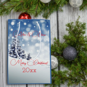 Winter snow retro letter wishes blue medium gift bag