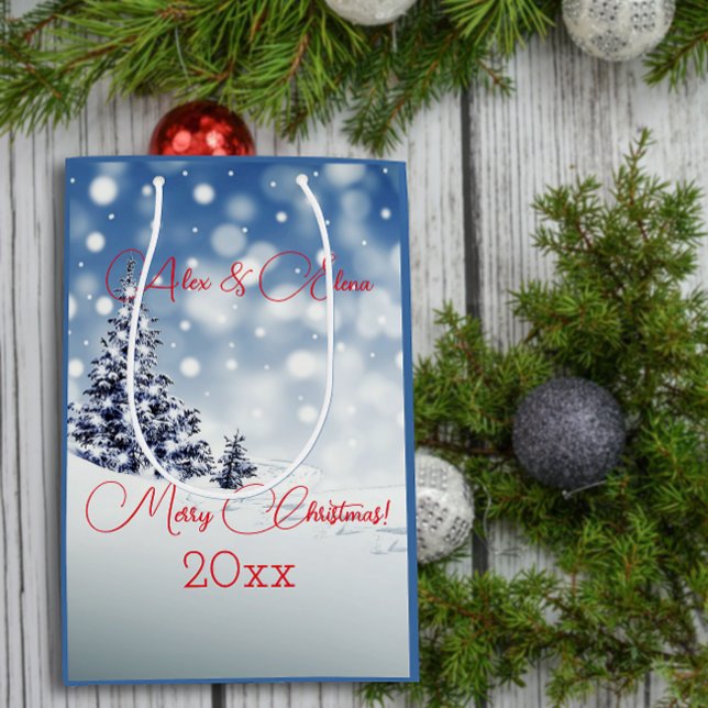 Winter  snow retro letter wishes blue medium gift bag (Creator Uploaded)