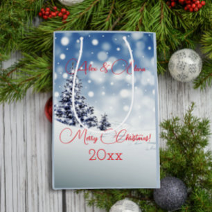 Winter snow retro letter wishes light blue medium gift bag