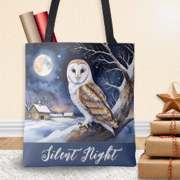 Winter Snow Scene Barn Owl Tote Bag