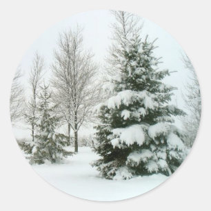 Winter Snow Scene Classic Round Sticker