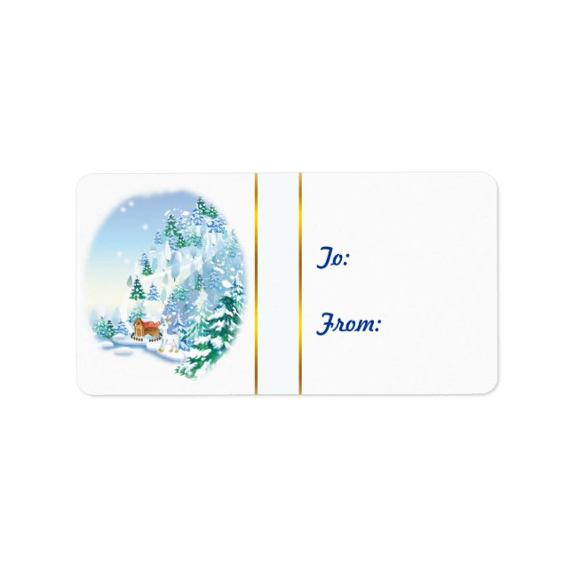 Winter Snow Scene Goats Christmas Gift Tag Sticker (Front)