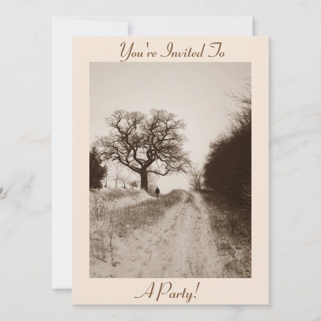 winter snow scene photographic christmas invitation (Front)