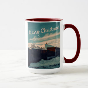 Winter Snow Scene Teal Sky Retro Landscape Mug