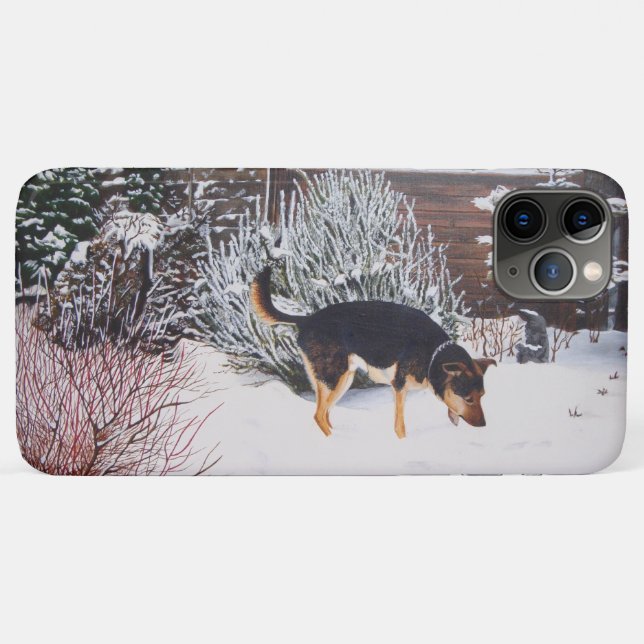 Winter snow scene with cute black and tan dog Case-Mate iPhone case (Back (Horizontal))