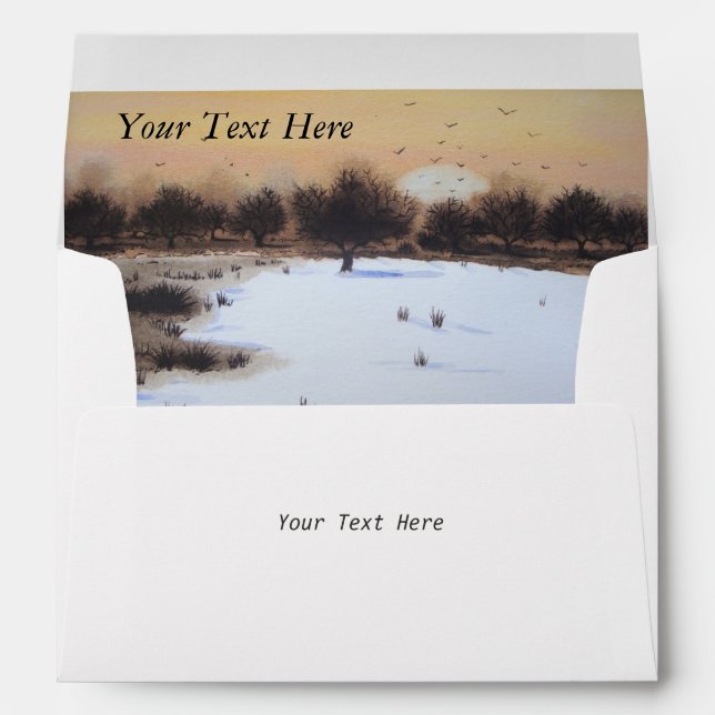 winter Snow scene woodland landscape art design Envelopes (Back (Bottom))