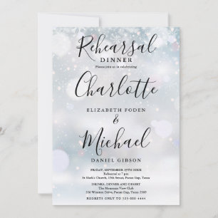 Winter Snow Signature Script Rehearsal Dinner Invitation