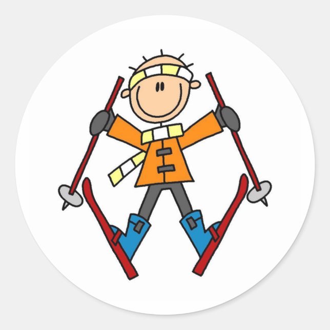 Winter Snow Ski Classic Round Sticker (Front)