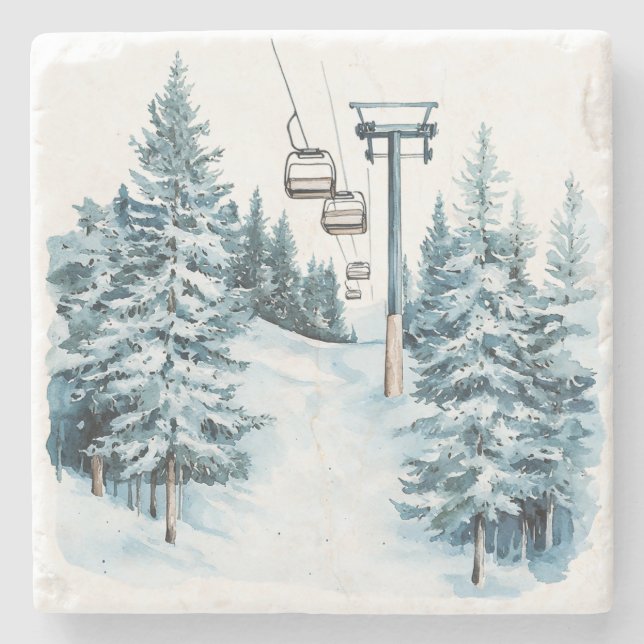 Winter Snow Ski Stone Coaster (Front)