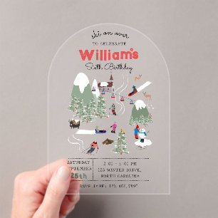 Winter Snow Skiing Mountain Ski Slopes Birthday Acrylic Invitations