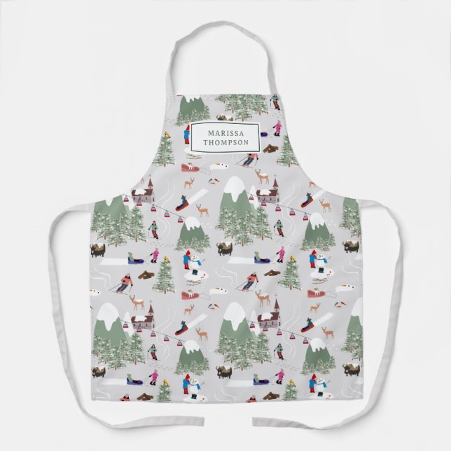 Winter Snow Skiing Mountain Ski Slopes Landscape Apron (Front)