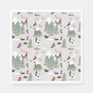 Winter Snow Skiing Mountain Ski Slopes Landscape Napkin