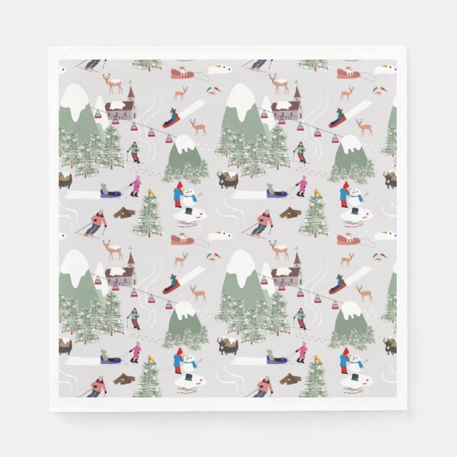 Winter Snow Skiing Mountain Ski Slopes Landscape Napkin (Front)