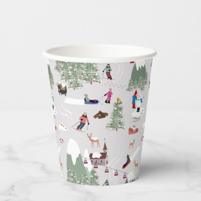Winter Snow Skiing Mountain Ski Slopes Landscape Paper Cups (Front)