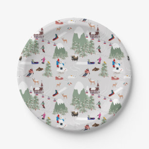 Winter Snow Skiing Mountain Ski Slopes Landscape Paper Plate